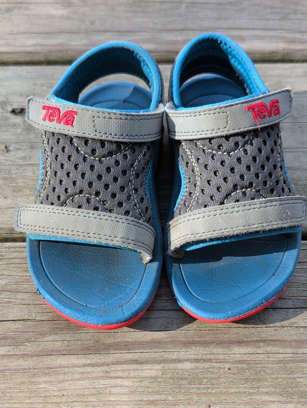 Teva Kids Gray and Blue Open-Toe Sandals with Red Logo